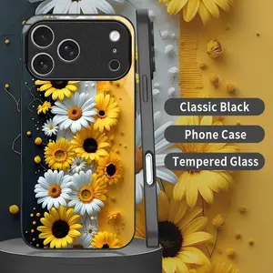 Cottagecore Sunflower Phone Case Aesthetic Yellow Daisy & Floral Black Cover for iPhone 17 Pro  --975