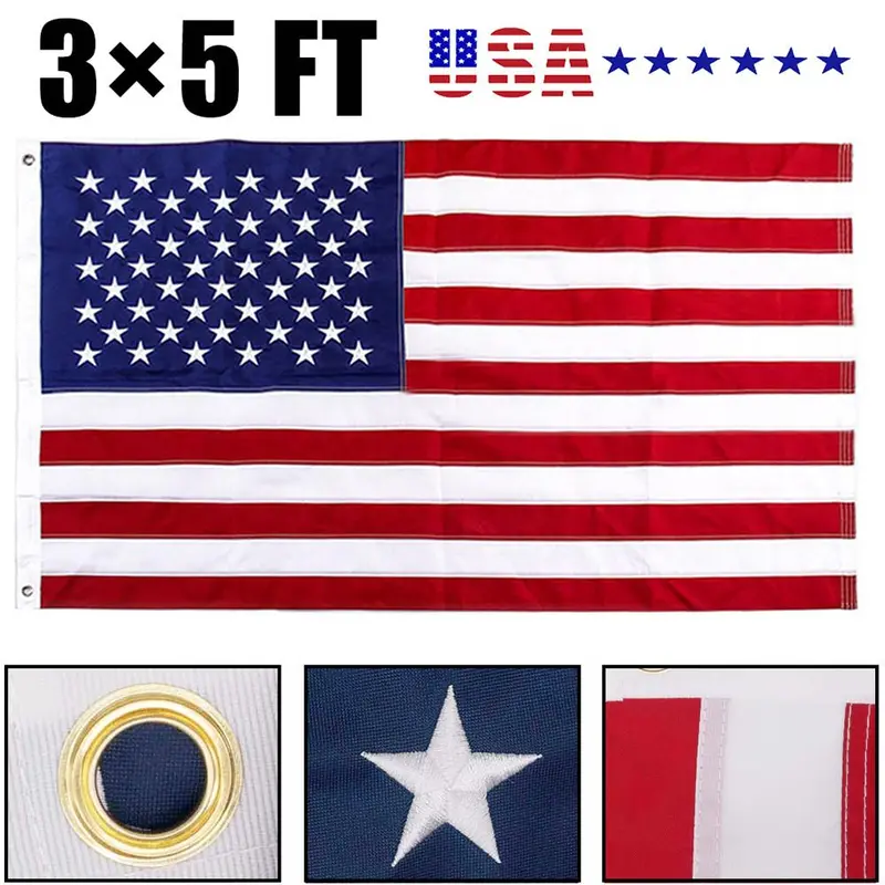 American Flag 3x5 Outdoor Heavy Duty Embroidered Stars Sewn Stripes Brass Grommets Waterproof US USA Flags