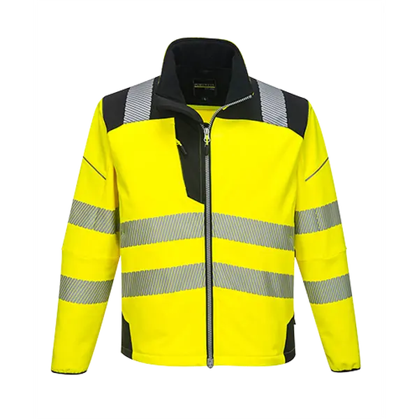 Portwest T402YBRL Vision Hi-Vis Softshell Jacket - Large Size, Fleece-Lined, Long Sleeve, Water Resistant, 3-Layer Breathable Shell, Polyester Mix, Reflective Tapes, Ample Storage (Home Improvement & Security Work Safety Equipment), 3-Layer Breathable Fab