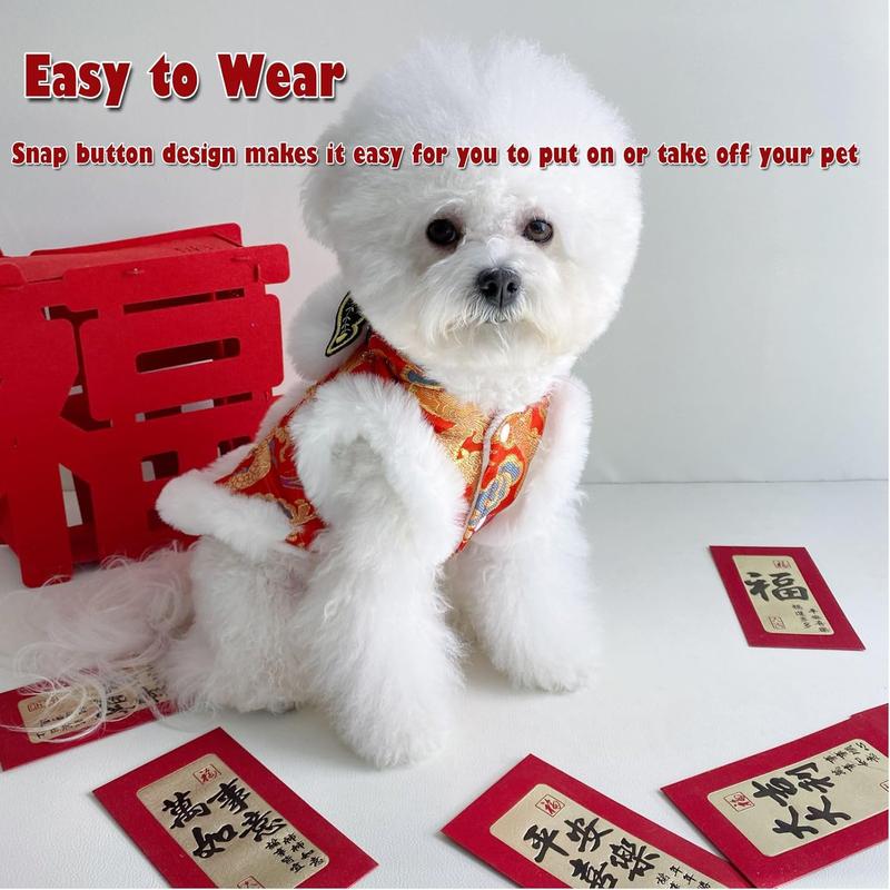 【Pet Supplies】Generic New Year Dog Lion Dance Coat Spring Festival Small Medium Pets Winter Costume Warm Outfit Lightweight Lion Style Keep Pets Cozy Festive Red Lucky Gift