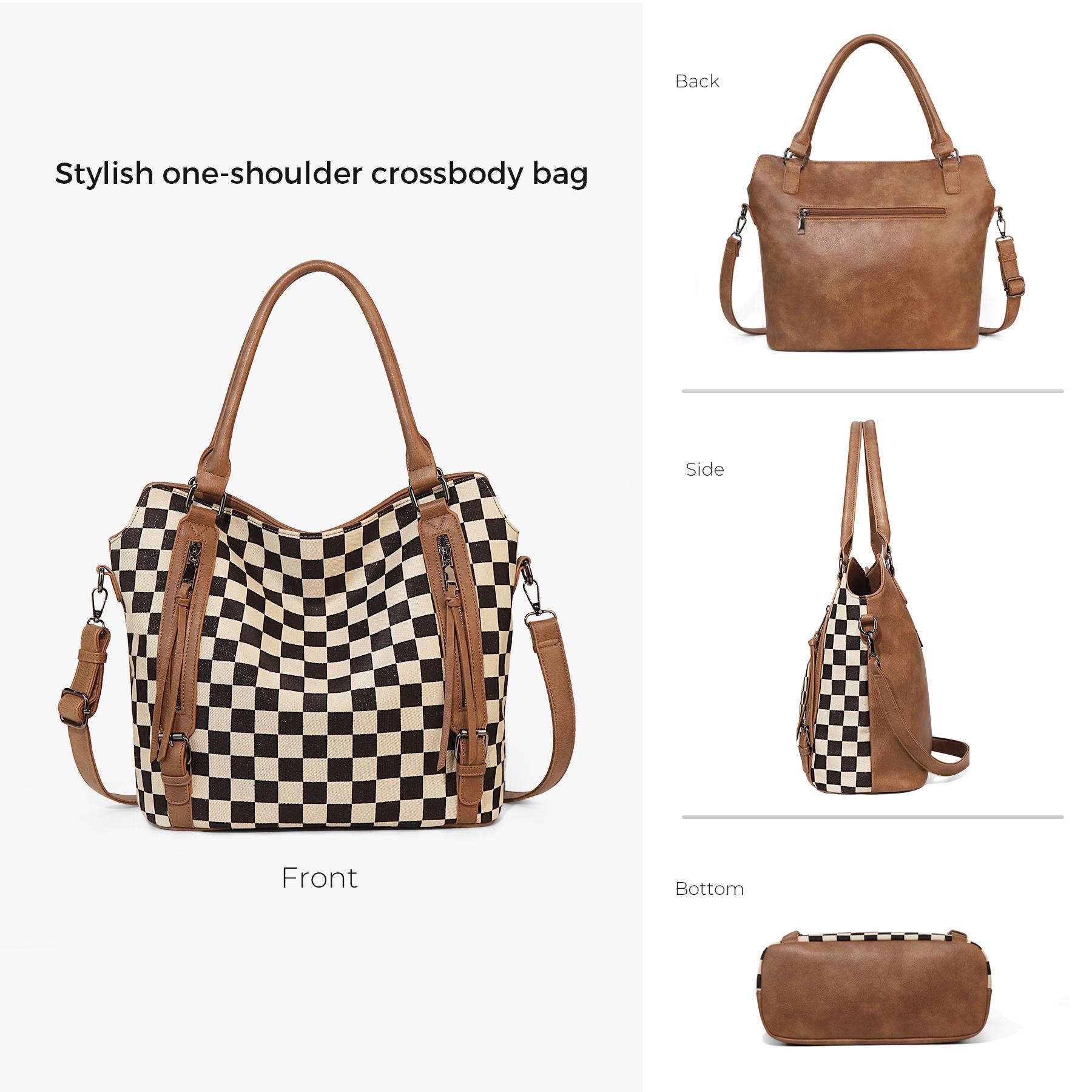 Large Checkered Tote Bag for Women, Vintage Hobo Bags for Women, Multiple Pockets Tote Handbags, Water Repellent Shoulder Bag