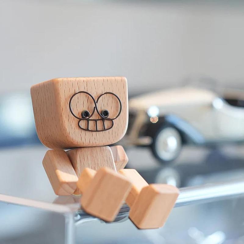 MUNBYN  Shaking Feet Wooden Doll - Shaking Wooden Man Figurine for Car Dashboard Decorations, with 12PCS Magnetic Expressions, Funny Bobblehead Desk Decor for Office Home, Creative Gift Idea