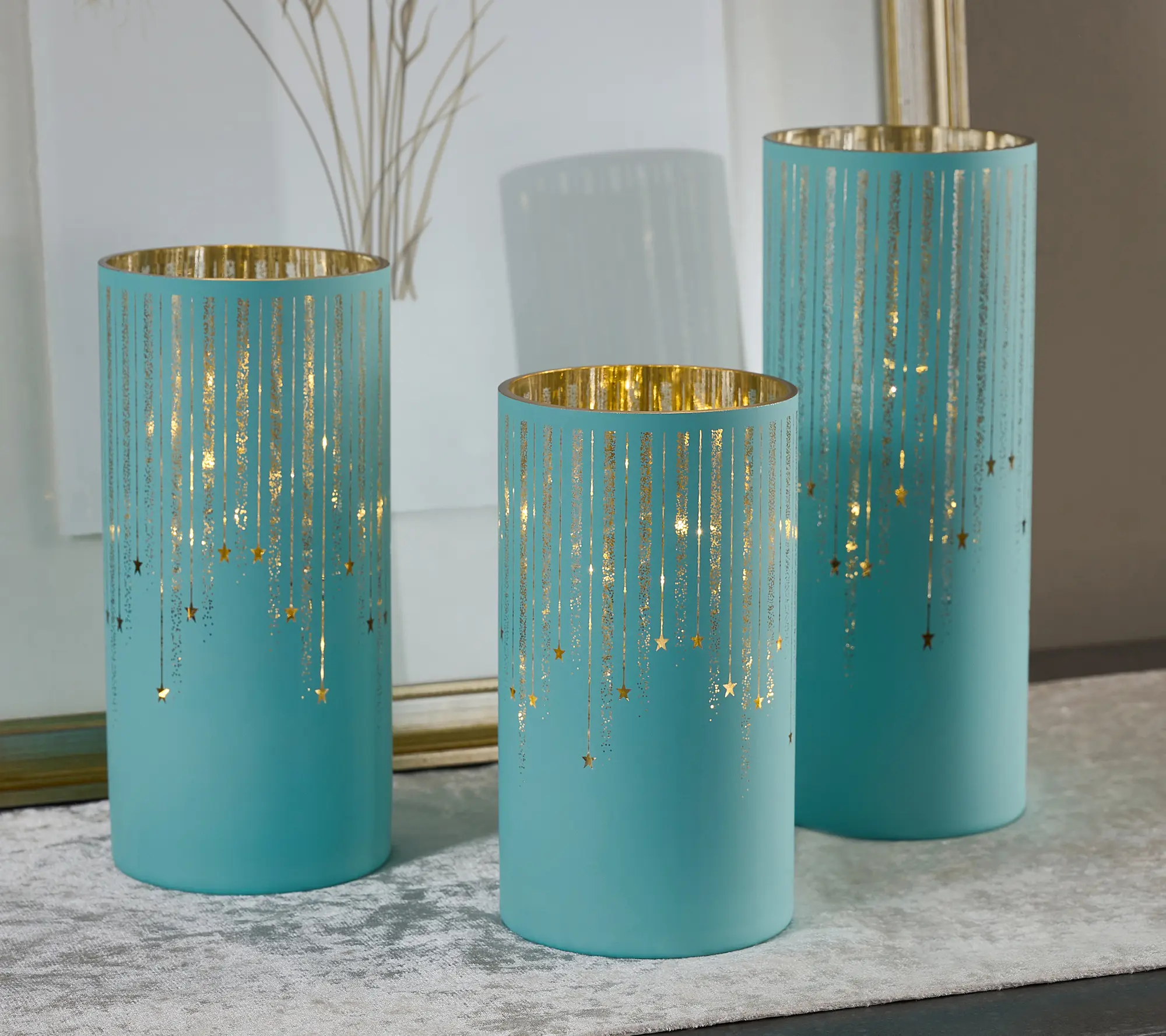 Set of 3 Illuminated Starry Night Hurricanes by Valerie
