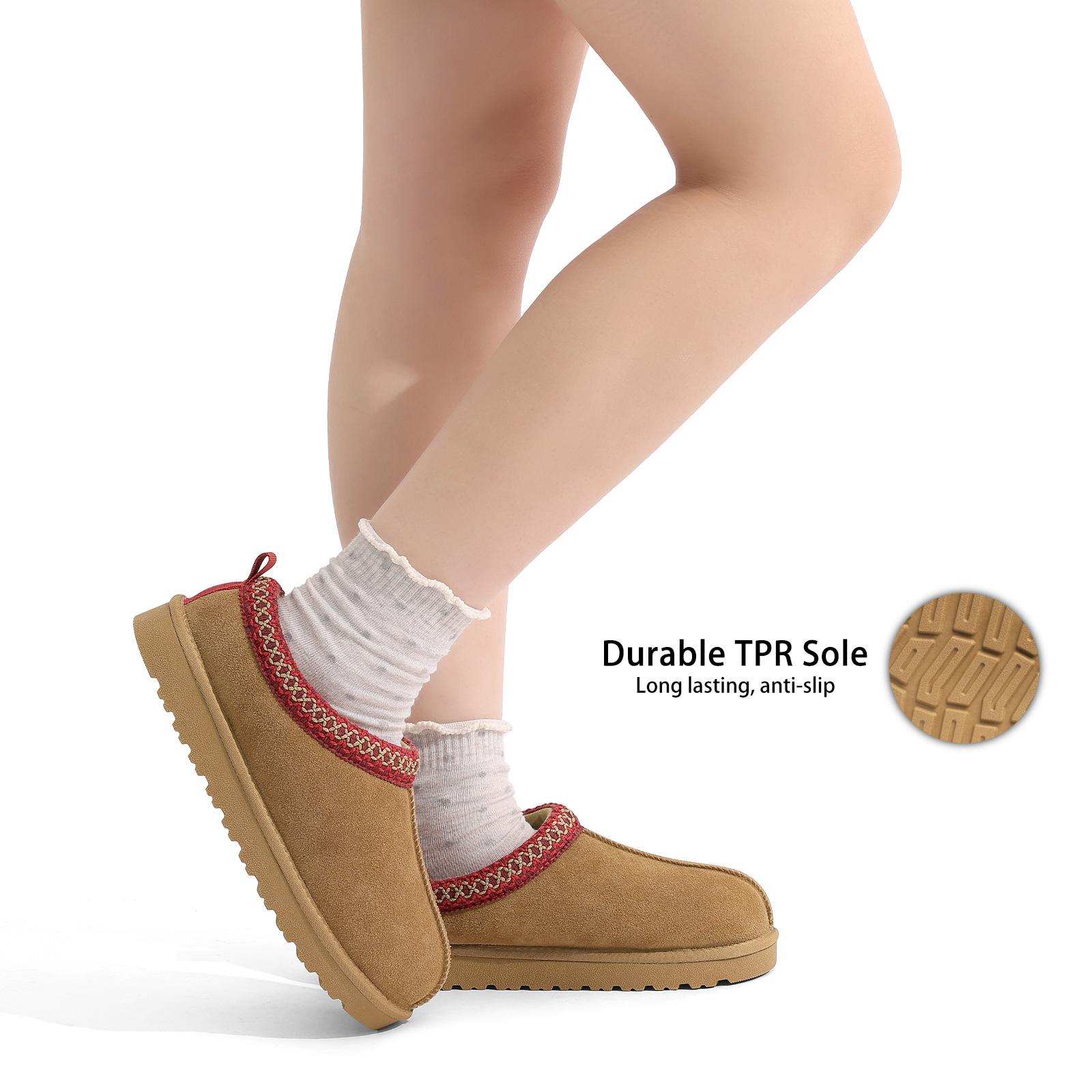 KIDMI Womens Suede Braided Slippers Mini Boots with Fluffy Fur Lining Short Ankle Boots for Autumn Winter Warm Casual Comfort Shoes Outdoor Waterproof House Shoes