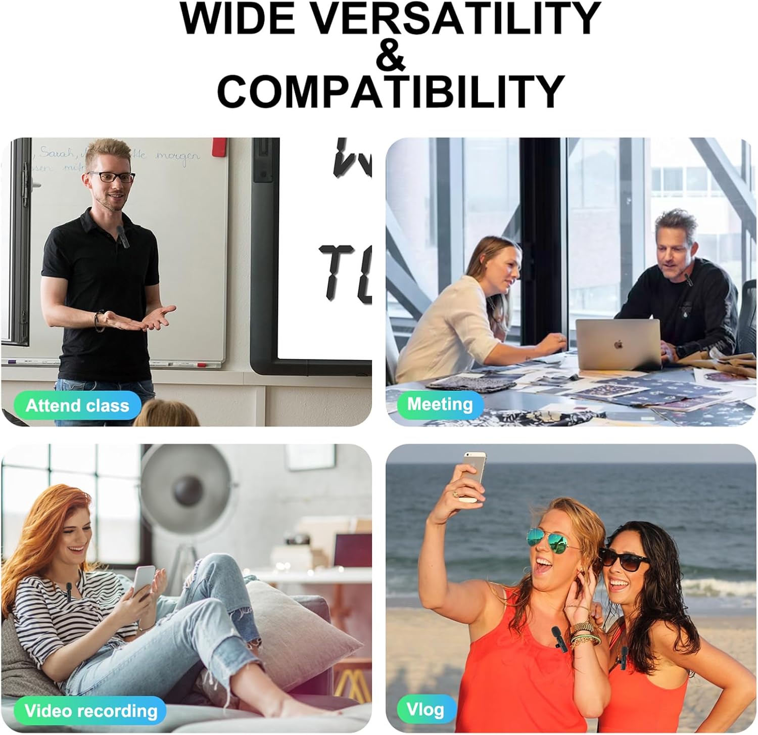 Professional Wireless Lavalier Microphone for Android Cordless Omnidirectional Clip Mic Plug-Play for Interview Video Podcast Vlog YouTube  USB-C Smart Devices 65FT Transmission Rechargeable  microphone Multi-Purpose Mini iPhone Clip-on Microphones interv