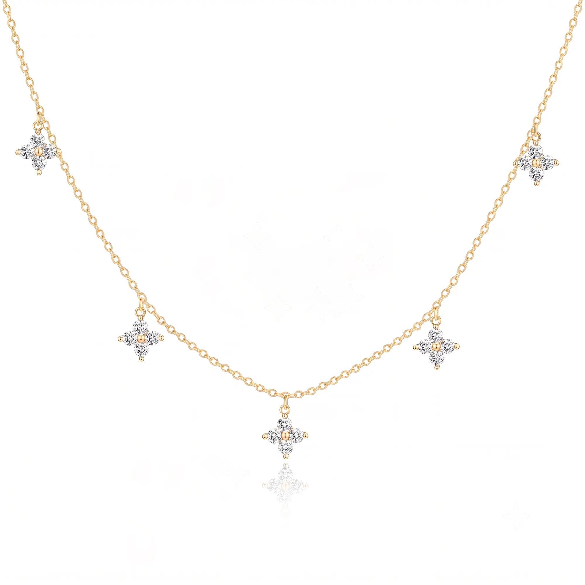 Dainty Sparkling Five-Petal Pendant Necklace for Women, Trendy Elegant Floral Zircon Necklace Daily Wear Necklace Gift for Birthday Anniversary