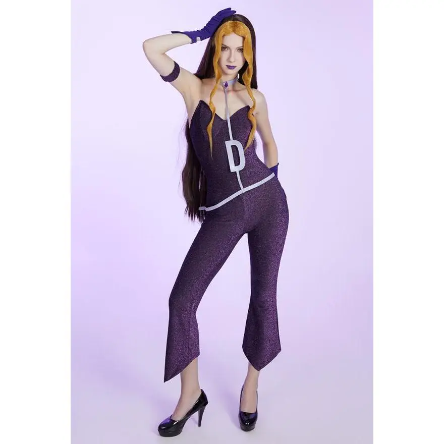 micotaku Officially Licensed Winx Club Darcy Cosplay Costume for Women, Dark Purple Sleeveless Witch Polyester Jumpsuit with Belt & Accessories, Clothing, Fantasy, Winx Club Costumes
