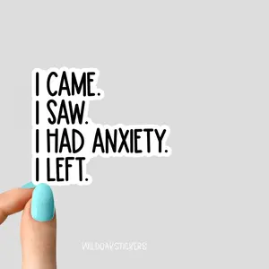 i came i saw i had anxiety i left sticker, funny introvert sticker, funny sticker, laptop decal, Laptop Water Bottle Decal Sticker