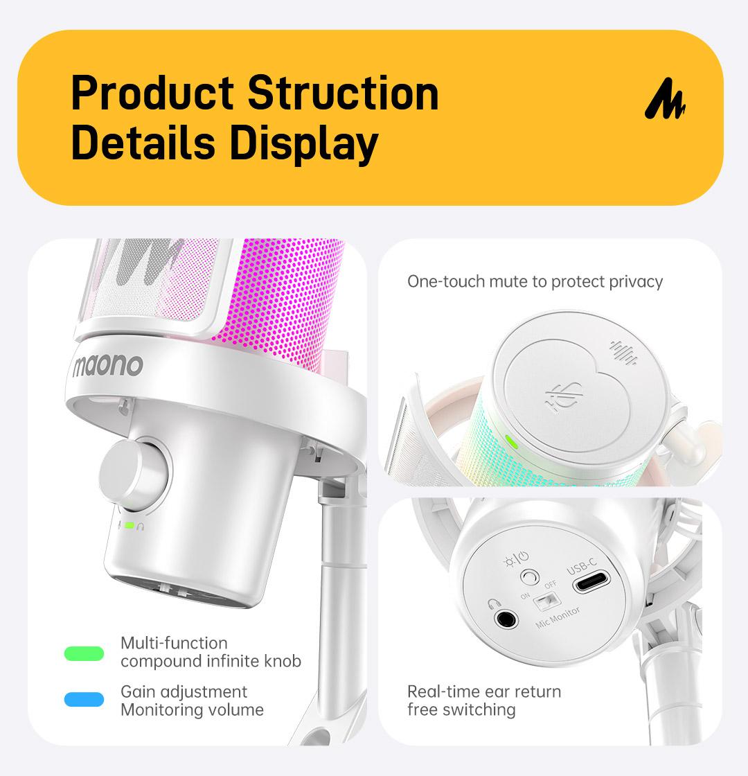 Maono DM40 Voice Changer Budget RGB Wireless/USB Desktop Microphone, audio equipment gear with Noise Reduction, zero latency, budget mics for Computer/PC/PS5 / Mac / Smartphone, ideal for Gaming,Recording,Singing,YouTube,TikTok.