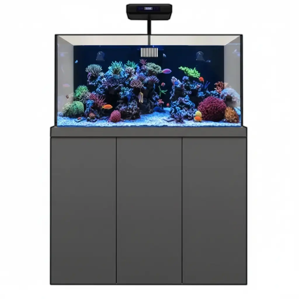 Coral Reef Aquarium Fish Tank 175 Gallon with Rimless Tempered Glass, Protein Skimmer, LED Light & Bio-Filter Coral Rocks, High-Quality Build, Water Tank, Fish Tank Stand