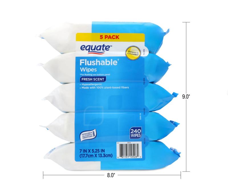 Equate Flushable Wet Wipes, Fresh Scent, 240 Wipes (5 Pack), Compare to Cottonelle