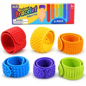 Sensory Fidget Toys for Kids Aadults: Textured Silicone Slap Bracelets 6 Pack, Stress Relief Fidgets for Autism ADHD, Wearable Sensory Toys for Adults Office Desk, Calm Down Travel Airplane Toys