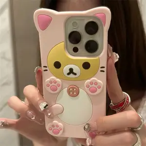 apply to-Cute Cartoon 3D Cat Paw Bear Silicone Phone Case For 17 16 15 14 13 12 11 Pro Max X XR Mini  Funny Gift Animal Soft Cover