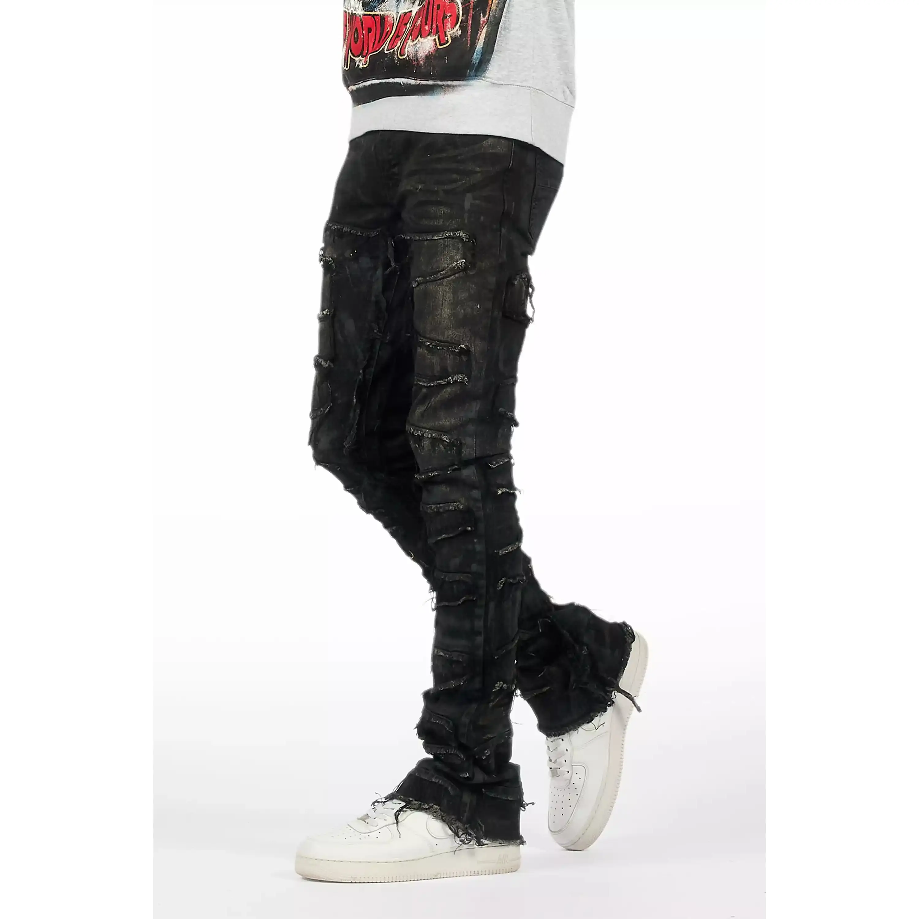 Shake Grey Oil Wash Stacked Flare Jean