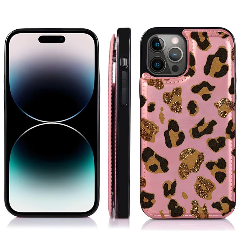 Stylish Leopard print Pattern Phone Cases Compatible For With iphone 17 16 15 14 13 12 PRO PLUS MAX AIR PU Black Brown Pink Durable Flip High quality Leather Credit Card Bag Holder Mother Gift Wallet Shockproof Anti-Drop Full Protection Shell Cover