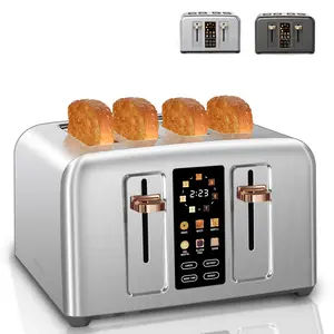 Toaster 4 Slice, Stainless Toaster & Touch Control, LCD Display, 6 Bread Type, 7 Shade Settings, 1.5'' Wide Slots, Cancel/Defrost/Reheat, Removable Crumb Tray, 1800W, Silver Metallic