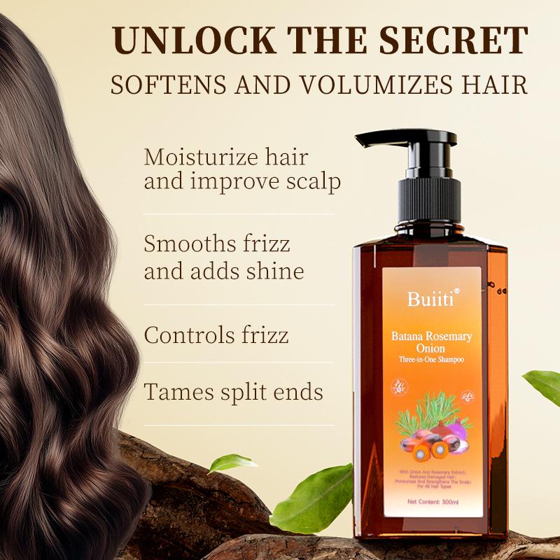 【Buy 1 Get 1 Free】Buiiti Batana Rosemary Onion Three - in - One Anti-Hair Fall HairLoss Treatment Shampoo,Oil Control Antidandruff Haircare,Help HairGrowth For all hair types, natural Haircare