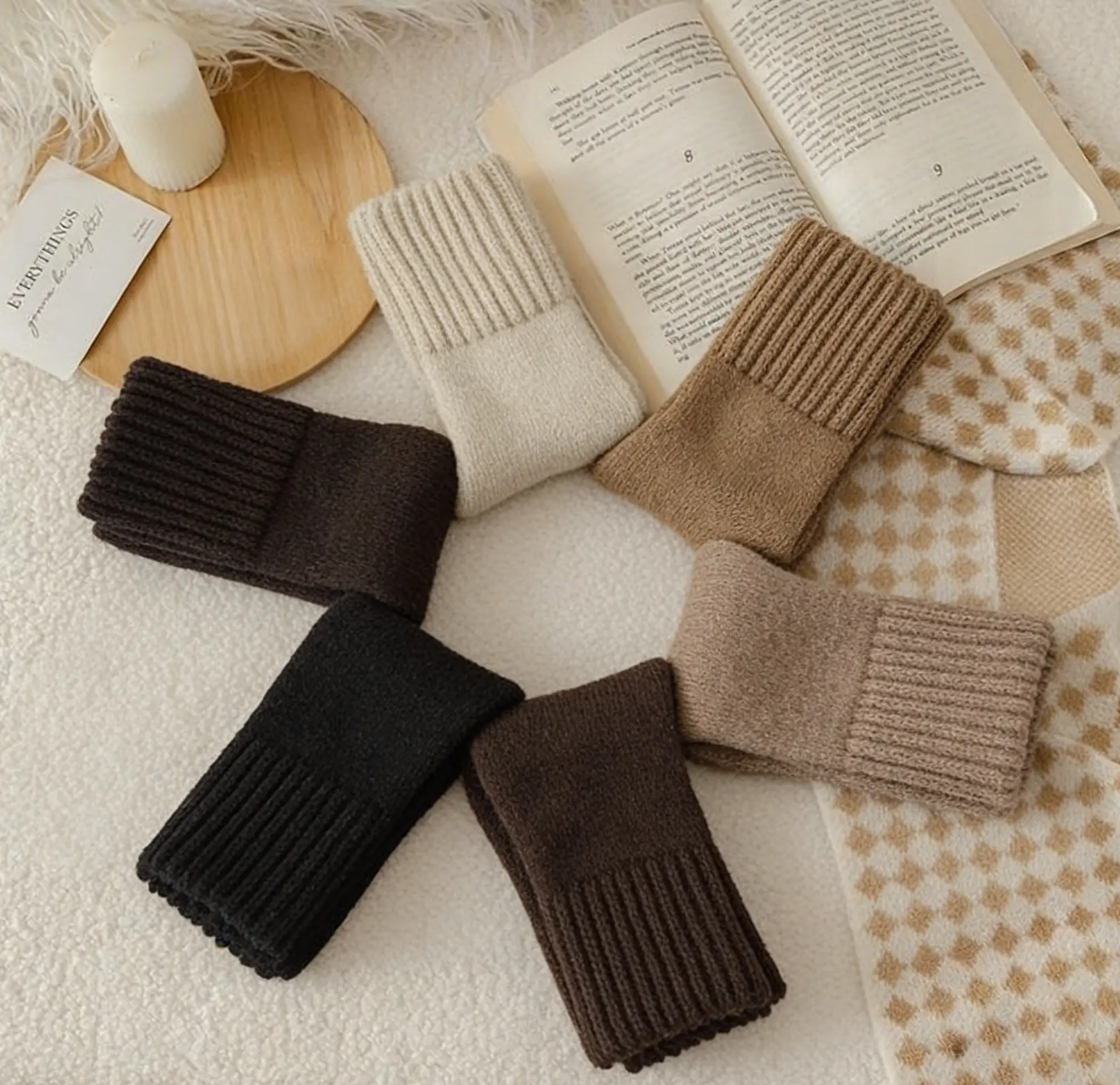 5-Pack Women's Solid Mid-Calf Socks, Warm & Comfy, Beats Peers, Fall Daily Must-Have,D
