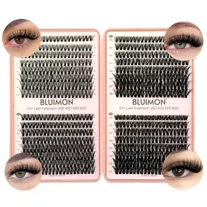 640 Pcs Lash Clusters Kit, Eyelash Clusters Individual Lash Extension Kit D Curl Fluffy Wispy False Eyelashes Extensions Thin Band with Bond Seal Tweezers Brush Removers (30D+40D+50D+60D KIT 8-16mm)