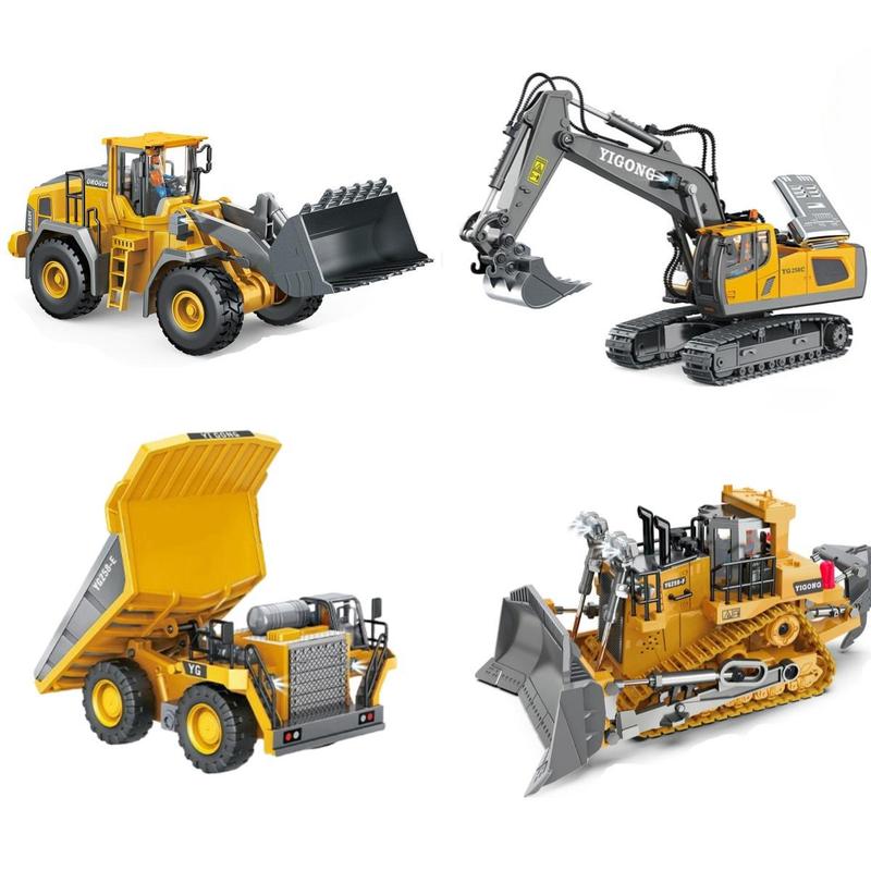 【Valentine's Sale ON!】Akeleo Remote Control Engineering Vehicle 2.4G High-Tech 11 Channels, Remote Control Excavator, Dump Truck, Aluminium Alloy ABS Engineering Vehicle Electronic Toy,Realistic Lights and Sounds,Gifts