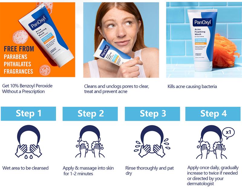 [PanOxyl official]PanOxyl Acne Foaming Face Wash with 10% Benzoyl Peroxide - Maximum Strength Antibacterial Solution for Clear, Healthier Skin，5.5 oz（156g） Cleansing Facial