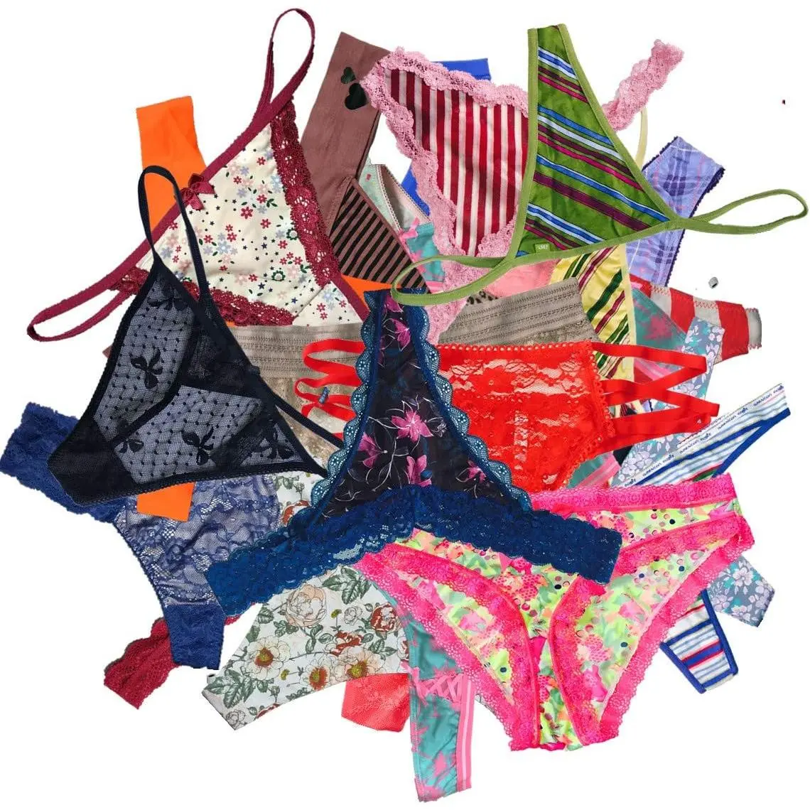 Women's Cotton Panty Assorted Multipack - Random Mix, Colorful Prints, Mesh, Lace, Thong, Bikini, Hipster, G-String, Tanga, Brief, Comfy, Extra Small-Multi Size (Festive Party Bag Gift Essential)