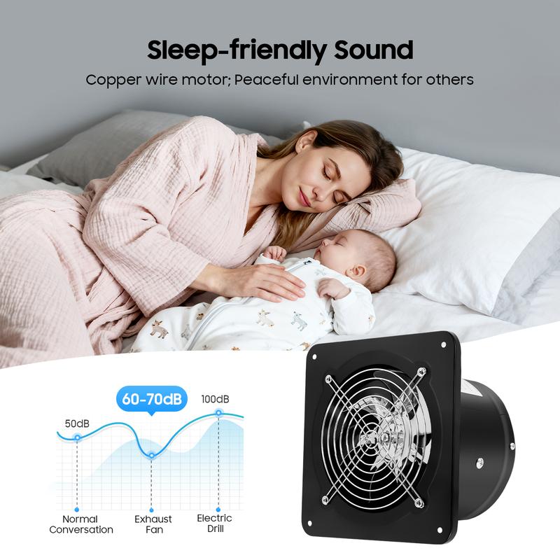 6 Inch Shutter Exhaust Fan 2800RPM 650m³/h Airflow 50dB Quiet Iron Ventilation for Kitchen Bathroom Basement Garage Office Moisture Odor Removal