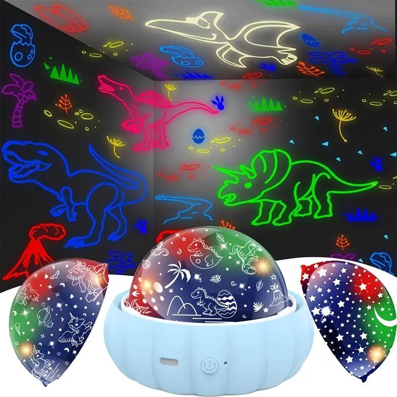 Dinosaur and Galaxy Projection Lamp - Bedroom Decor, Christmas Gift for Kids,Options 3-in-1 Star Projector Night Light - 360° Rotation, 4-Color Changing