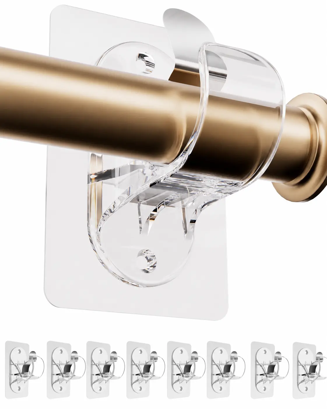 Antimbee 8 PCS Transparent Curtain Rod Bracket, No Drilling Adhesive Curtain Rod Holders for Max 1.3in Rods, Renter Friendly Damage Free Curtain Rod Holder, 18lbs Load Capacity Hangers for Curtain Rod Bracket for Apartment & Dorm, Sohochic