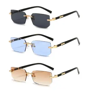 3-Pack Rimless Sunglasses Rectangle Fashion Popular Women Men Shades Small Square Sun Glasses For Female Male Summer Traveling Oculos