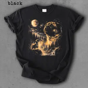 Pug Dog Howling To The Moon Unisex Tshirt, Vintage Moon Animals Tee, 90s Retro Animal Graphic Shirt, Dog Golden Doodle Mom Gift, Dog Lover Shirt Top