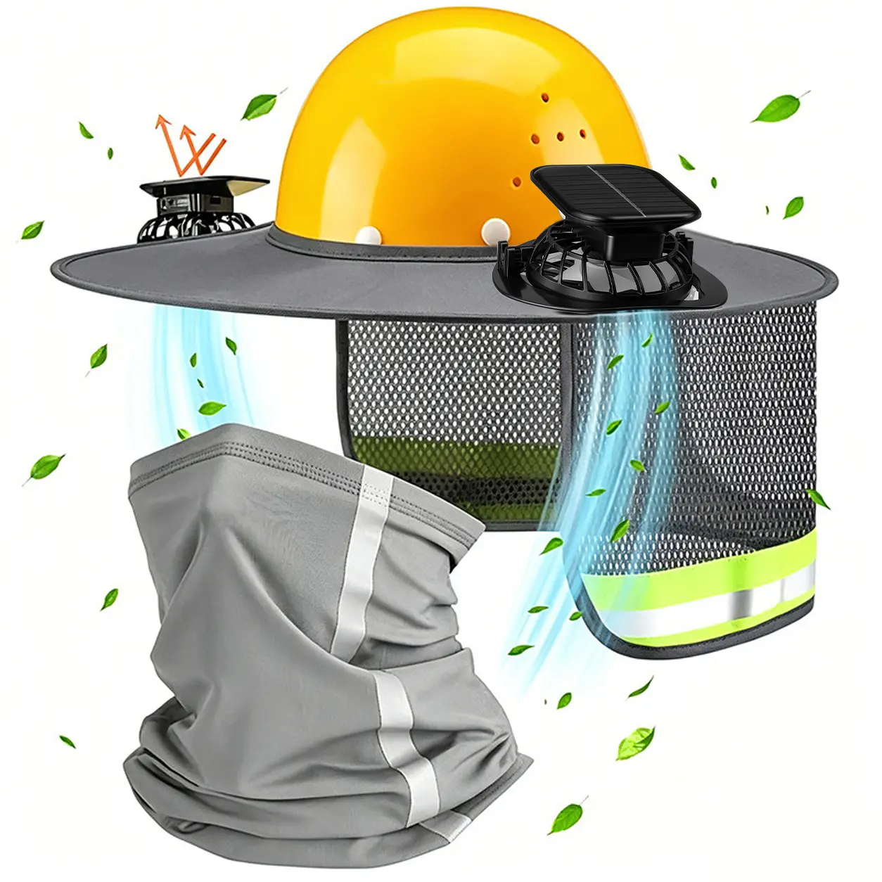 Cooling Hard Hat Cover with Solar Fan Shade - Dual 600mAh Solar Fans, 3-Speed Type-C Rechargeable, Wide Brim Reflective Sun Protection, Construction Gear Safety Equipment Cool Outdoor Gadgets Men's Work Accessories for Outdoor Tasks, Outdoor Stuff For Adu