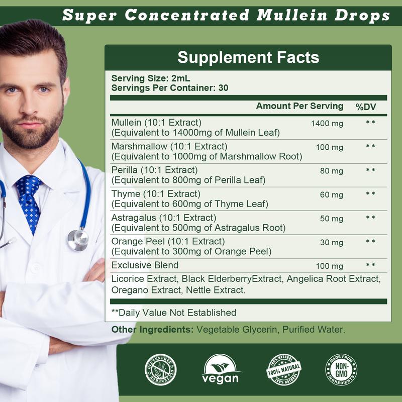 **Greenpeople Mullein Leaf Drops for Lungs Mullein Leaf Extract & Marshmallow Root for Lung Cleanse & Detox -Immune Support Supplement, 2 fl oz Healthcare Vitamin