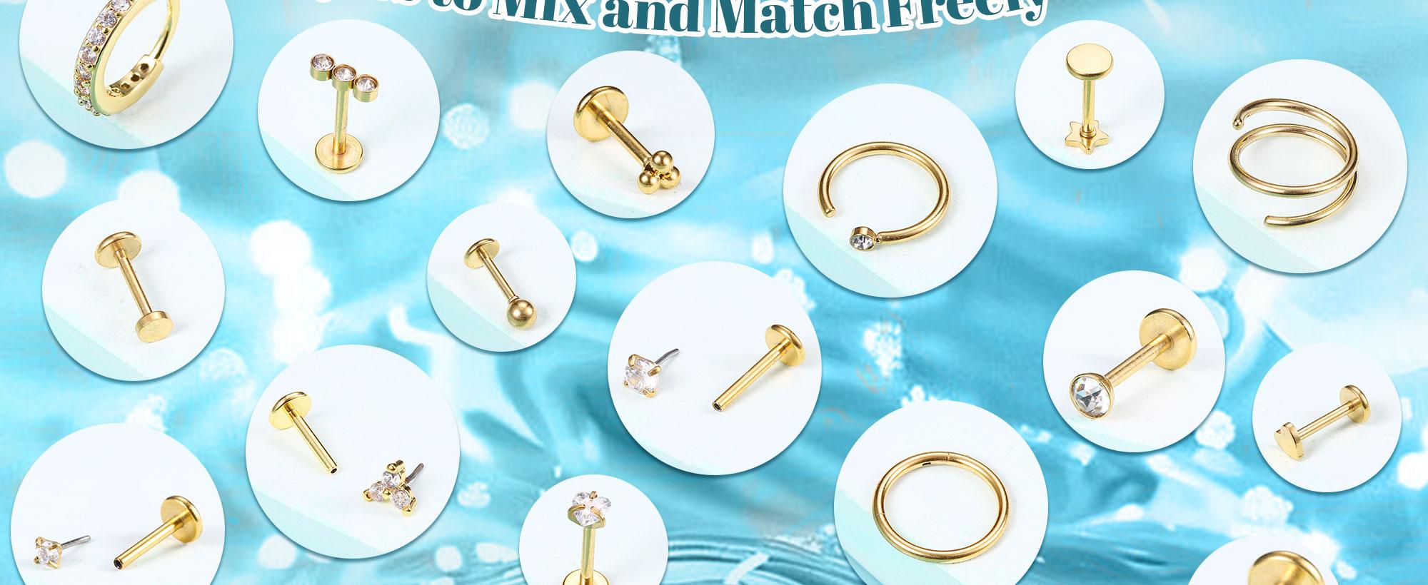 ORAZIO 14K Gold Filled Nose Rings Studs Hoops for Women Men 20G 18G Hypoallergenic Surgical Steel Threadless CZ Piercing Jewelry Set