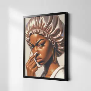 Poster Funny Black Bathroom Gift, Ebonic Embrace, African American People Wall Gift, Melanin Print, Afro Female Painting, Black Owned Shop