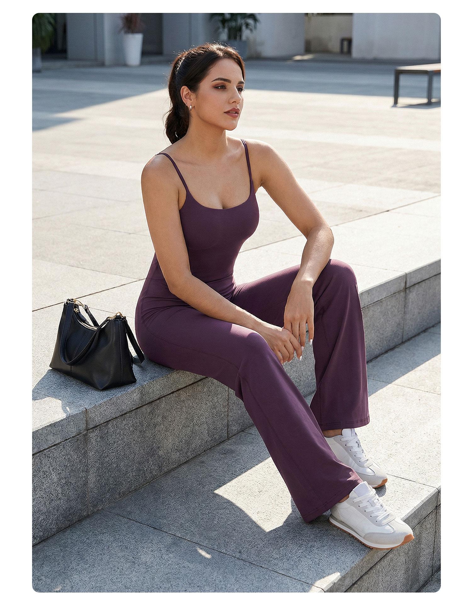 YEOREO Women's Wide Leg Sleeveless Yoga Jumpsuit Romper with Adjustable Fit & Hidden Scrunch for Glute Support Greenish