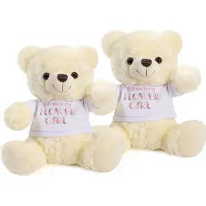 2 Pieces Wedding 10 Inch Bear Stuffed Animal Will You Be My Flower Girl Ring Boy Proposal Gifts from Bride Groom with Clothing for Wedding Proposal Anniversary Party(Flower Girl)