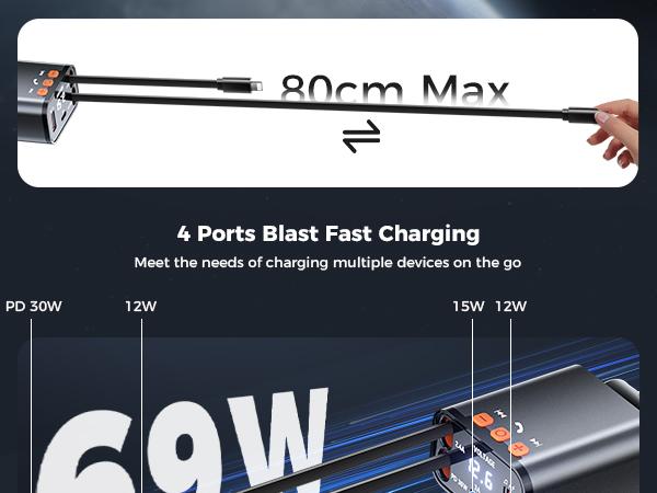 Bluetooth 5.3 Car Adapter with Retractable car charger 69W FM Transmitter Radio Receiver Handsfree Calling Audio Receiver MP3 Music Player Support USB Vehicle Automotive  Auxiliary Cord