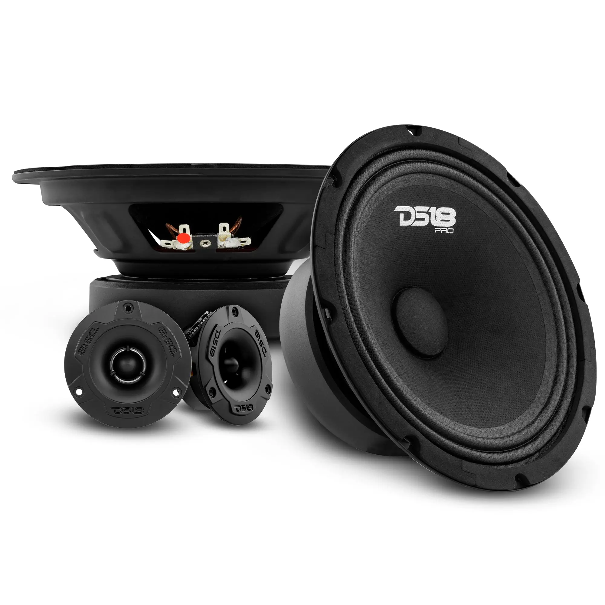 DS18 PRO-GM8.4PK Durable Aluminium Car Audio Package - 2 Loudspeakers, 2 PRO-TW1X/BK Tweeters, 240W 1" Aluminum 4-Ohm VC, Full 8" Mid Range, 3.8" Super Bullet Loud Car Accessories