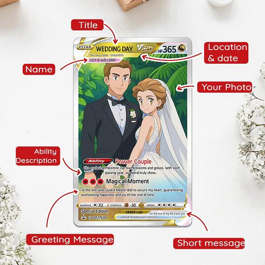 custom anniversary pokemon card Personalized PKM Anniversary Card, Custom Photo Anime Wedding Card, An