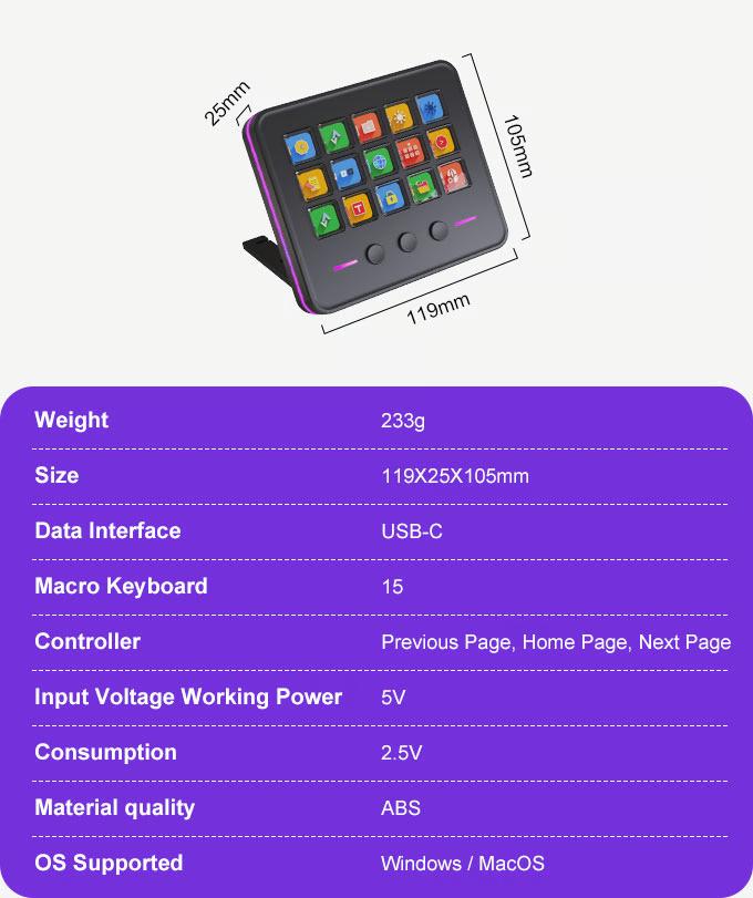 VSDINSIDE M18 V3 Macro Keypad, Stream Controller Deck Gaming Streaming Shortcut Keyboard, 18 Programmable Keys Customizable Visual AI Pad USB Soundboard for OBS, YouTube, Desk Office Setup, Laptop, PC, Mac
