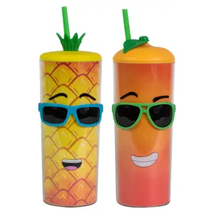 COOL GEAR 2-Pack 20 oz Shady Fruit Tumbler with Pressure Fit Lid and Straw Included