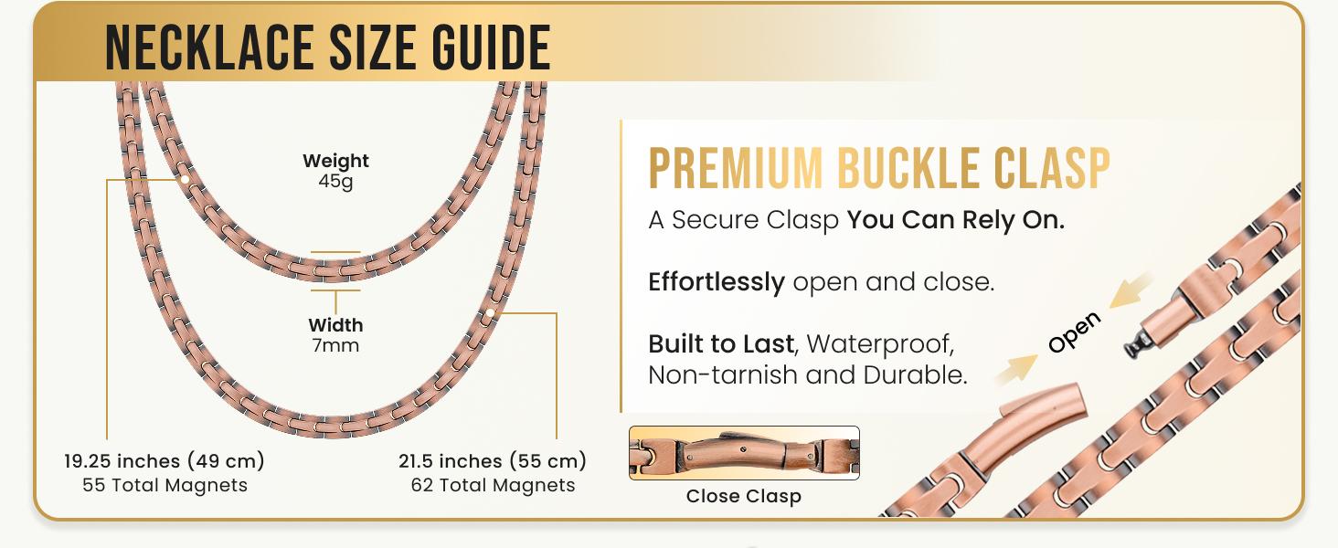 MagnetRX Pure Copper Magnetic Necklace Classic Chain, 62 Neodymium Magnets 3500 Gauss Strength, Durable Jewelry Accessory For Men & Women