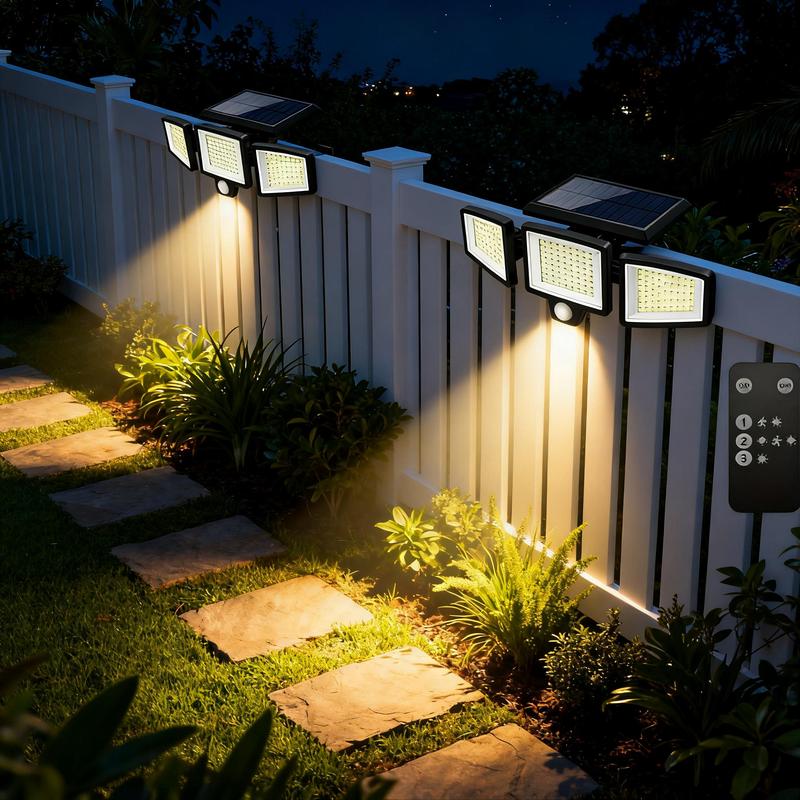 2 Pack Wireless Solar Motion Sensor Lights, IP65 Waterproof Outdoor Security Lights with Dusk to Dawn Mode for Patio Garage Fence