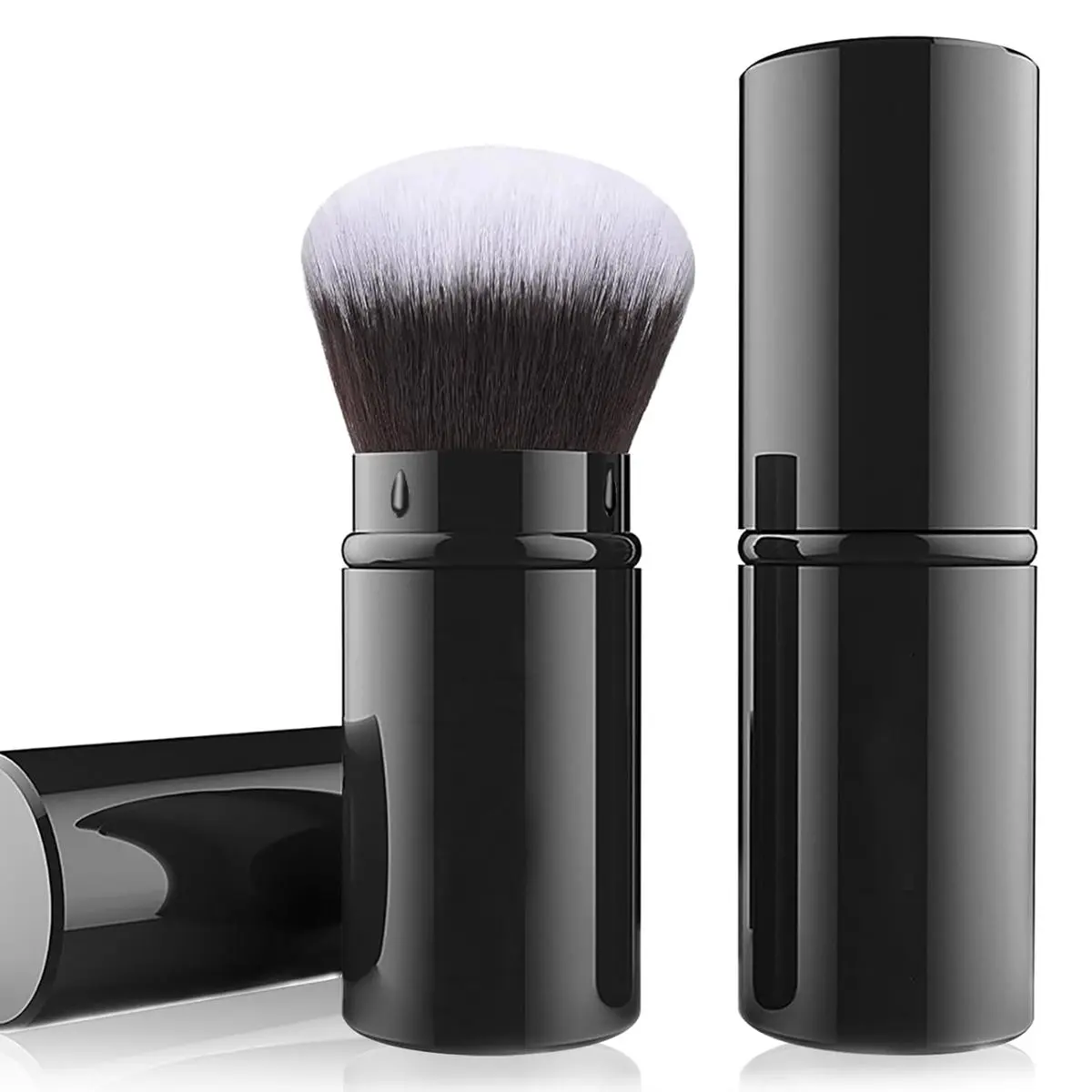 Retractable Kabuki Makeup Brush Travel Portable Powder Foundation Sunscreen Brush with Cover for Blush, Bronzer, Buffing, Highlighter Flawless Powder Cosmetics