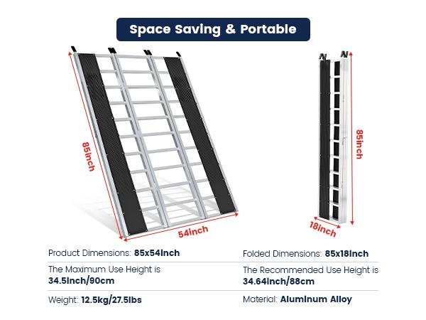 Aluminum Loading Ramp 77" x 54" Ultra-Wide, 1800LBS Capacity, Aluminum Tri-Fold Ramps with Ski Guides for Motorcycle/Dirt Bike/Trailer/ATV/UTV/Garden Tractor/Lawn Mower Aluminum Loading Ramp 77" x 54" Ultra-Wide, 1800LBS Capacity, Aluminum Tri-Fold Ramps with Ski Guides for Motorcycle/Dirt Bike/Trailer/ATV/UTV/Garden Tractor/Lawn Mower