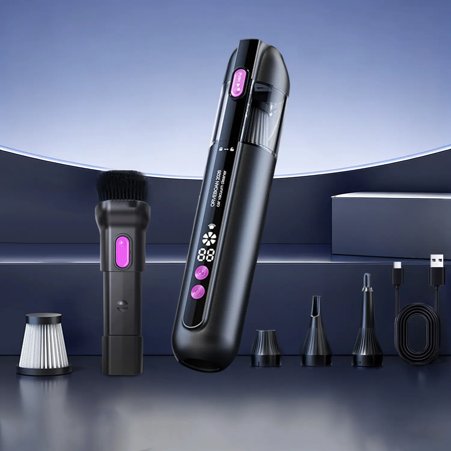 Handheld Cordless Stick Vacuum Cleaner - 15000Pa Anti-Dust Mite Vacuum, 3-in-1 Portable, LED Light, LED Display, Washable HEPA Filter, USB-C Rechargeable with USB Cable, 30-Min Runtime, 100ml, 26.5*6*7cm for Car, Home, Stick Vacuums, Anti-Dust Mite Vacuum
