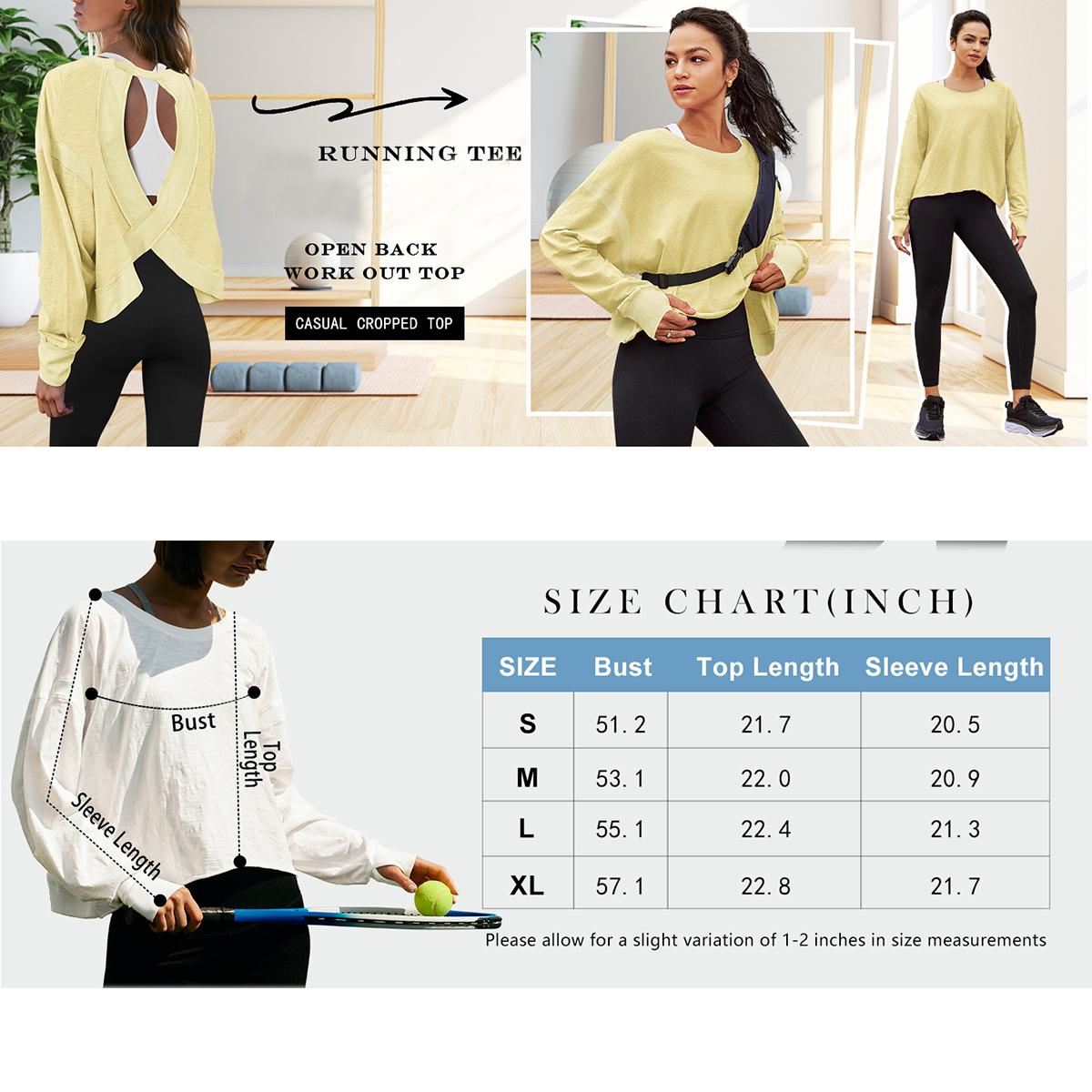 Naeduo Women's Long Sleeve Open Back Sports T-Shirt – Casual Yoga, Running & Workout Top, Y2K Style