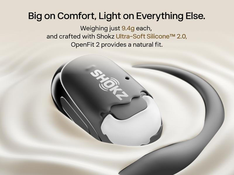 SHOKZ OpenFit 2 Open-Ear Headphones with True Wireless Bluetooth, Microphone, 48 Hours of Playtime, Fast Charging, IP55 Water-Resistant SHOKZ OpenFit 2 Open-Ear Headphones with True Wireless Bluetooth, Microphone, 48 Hours of Playtime, Fast Charging, IP55 Water-Resistant