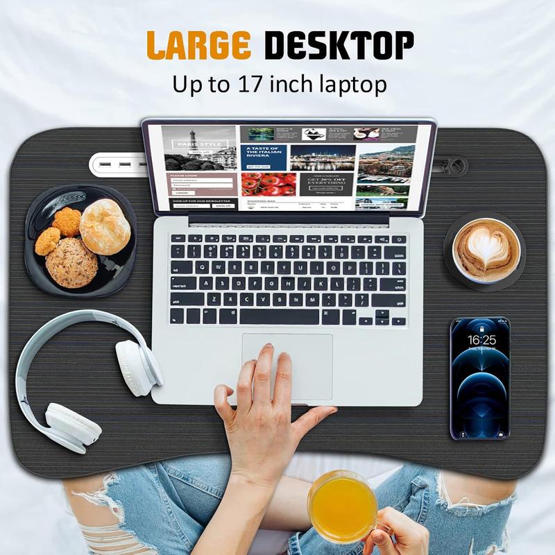 Large Foldable Lap Desk with USB Fan & LED Light – Portable Bed Table for Adults, Work from Home, Sofa, Outdoor Use – Ergonomic Design with Tablet Slot – Ideal Study & Laptop Desk Modern
